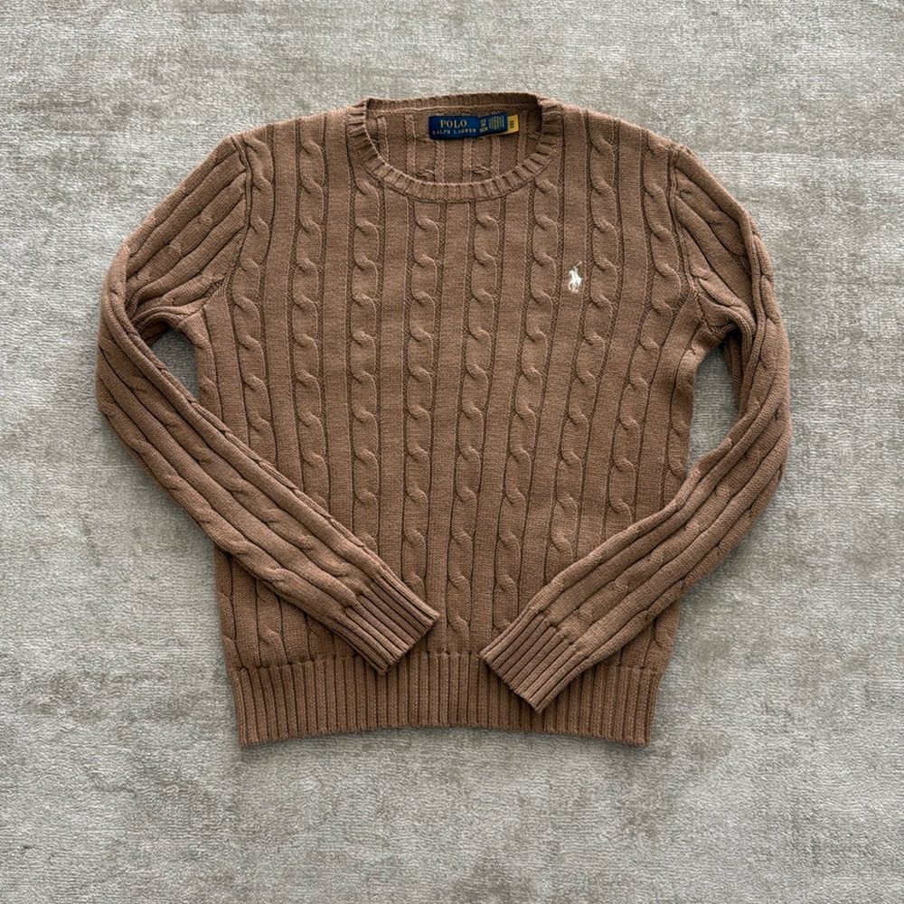 POLO RALPH LAUREN Camel Gold Cotton Cable Knit Sweater (XS)
